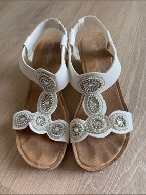 Annie White Beaded Slingback Sandals